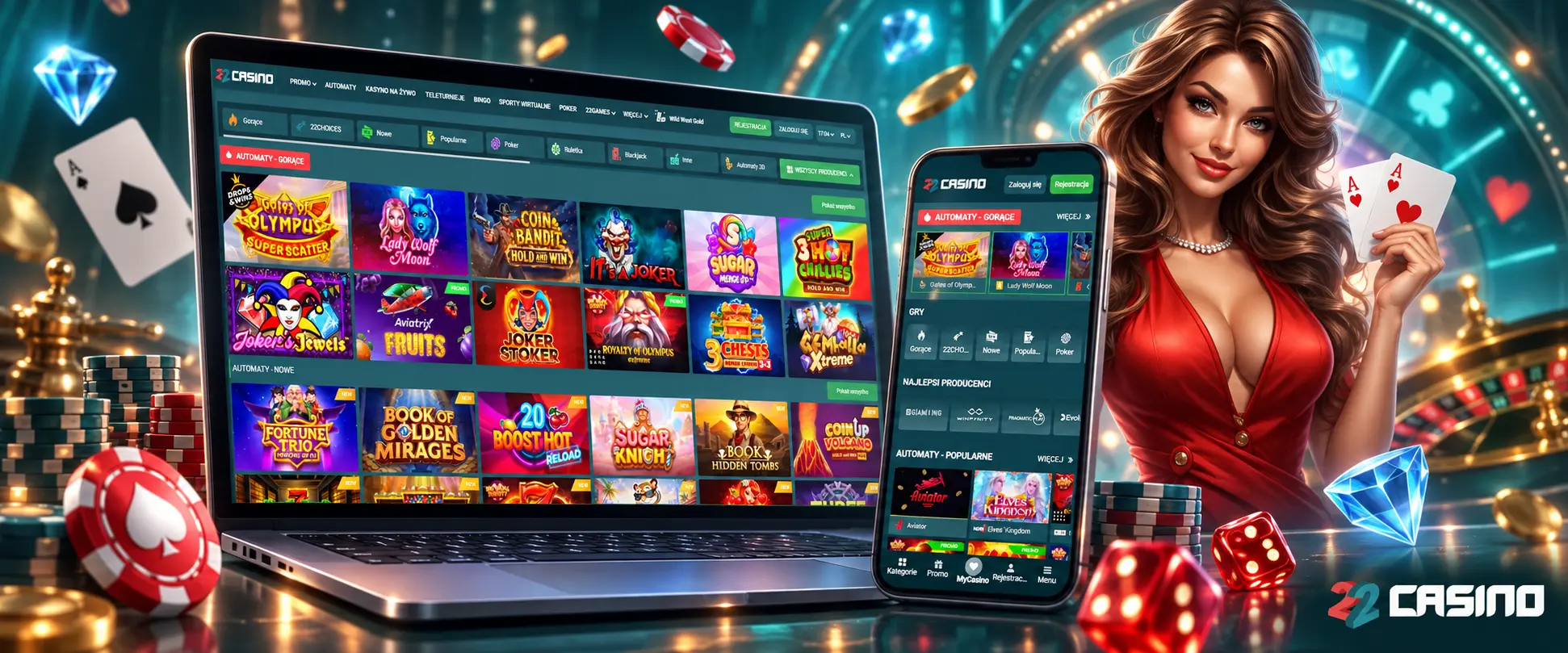 Gry kasynowe dostępne w 22Casino